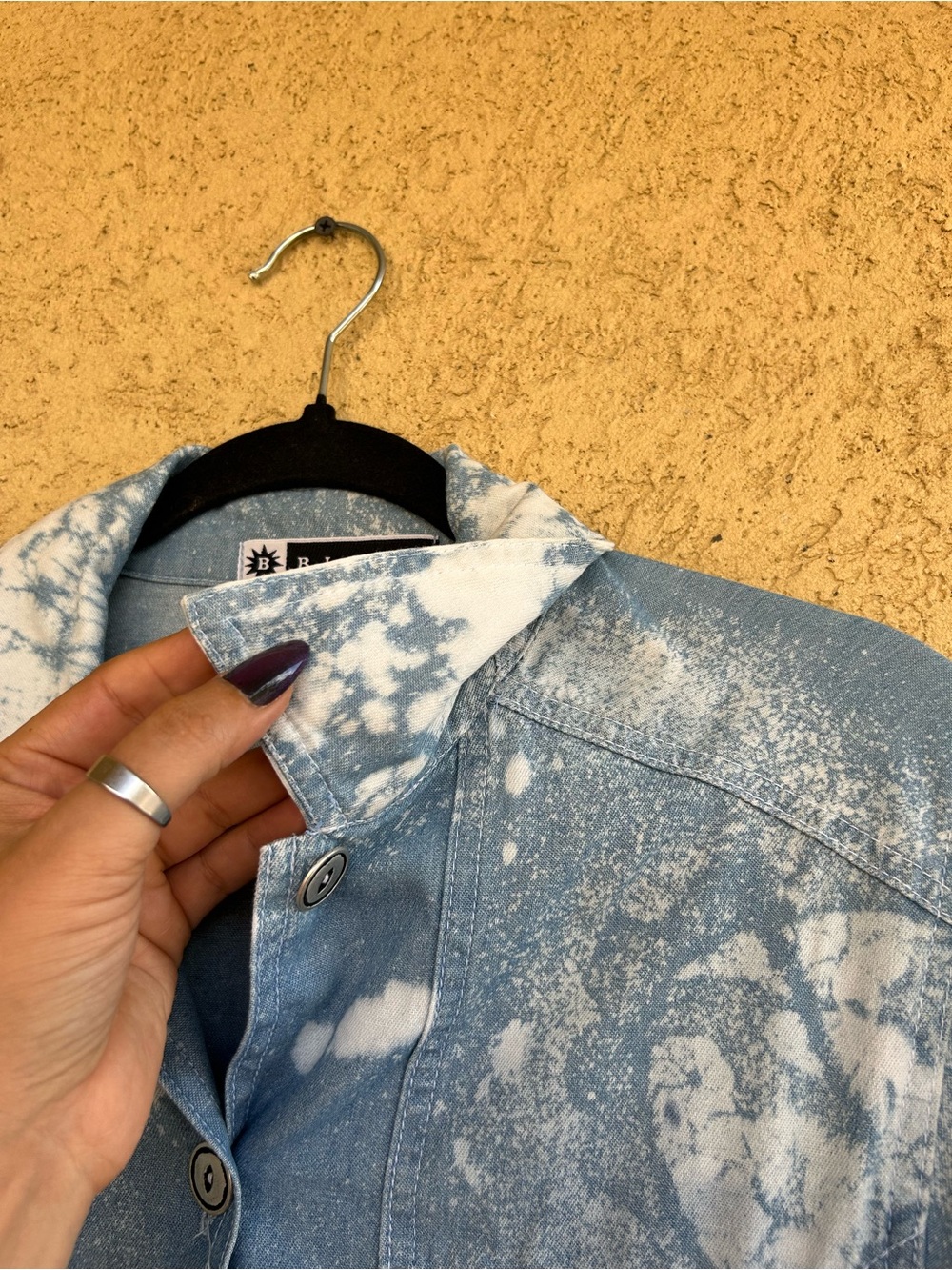 Handmade Custom Doily Couture Bleach Dyed Upcycled Denim Shacket - Picture 4 of 5